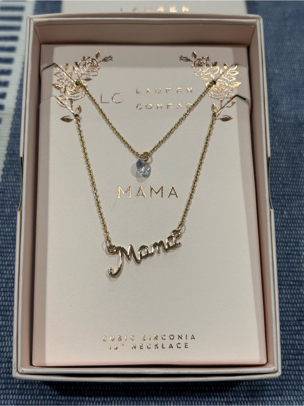 LC Lauren Conrad Gold 'Mama' Double-Layer Necklace with CZ Pendant